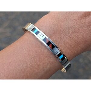 Native American Sterling Silver Cuff Bracelet Genuine Zuni Jewelry Signed sz 7**